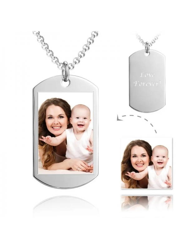 Yvettewu Customized Photo Necklace Mens Photo Tag Necklace with Engraving Platinum Plated Copper
